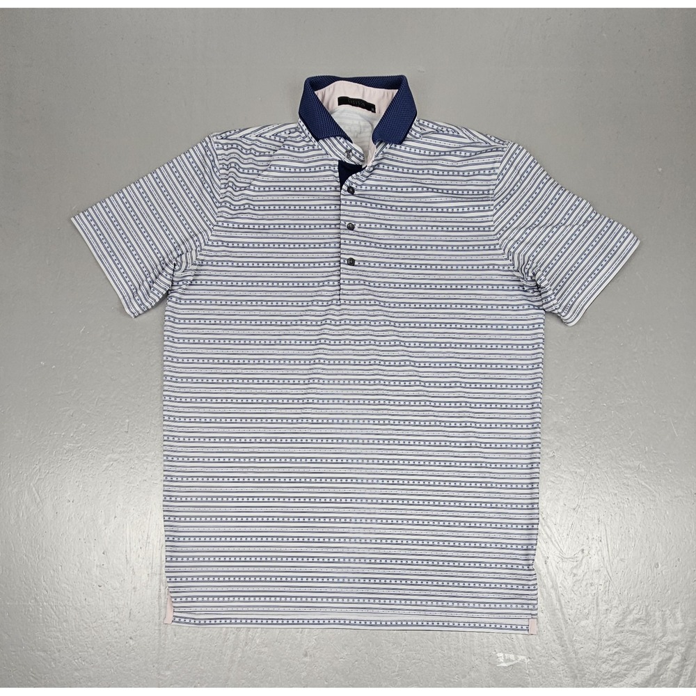 Greyson Golf Polo Shirt Mens Medium Dances With Wolves White AOP Blue Hills CC
